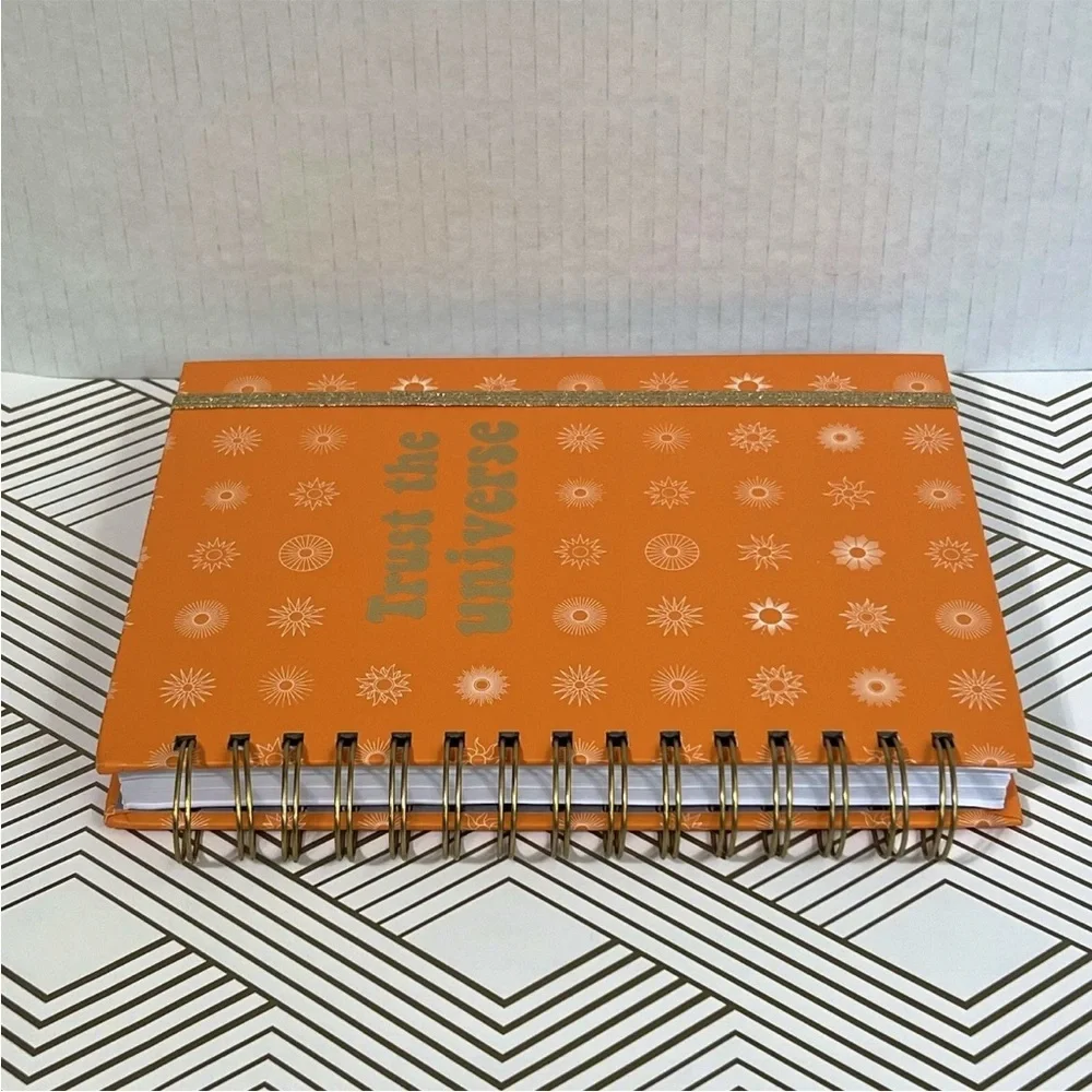 Trust The Universe Lined Hardcover Journal Notebook Orange Gold Celestial Sun